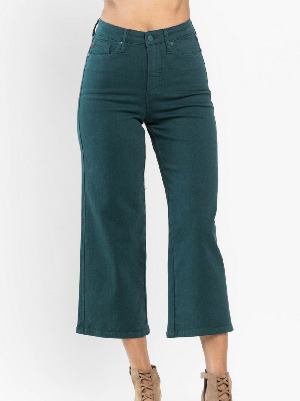 Judy Blue Dark Green High Rise Tummy Contol Wide Crop‎ Jeans